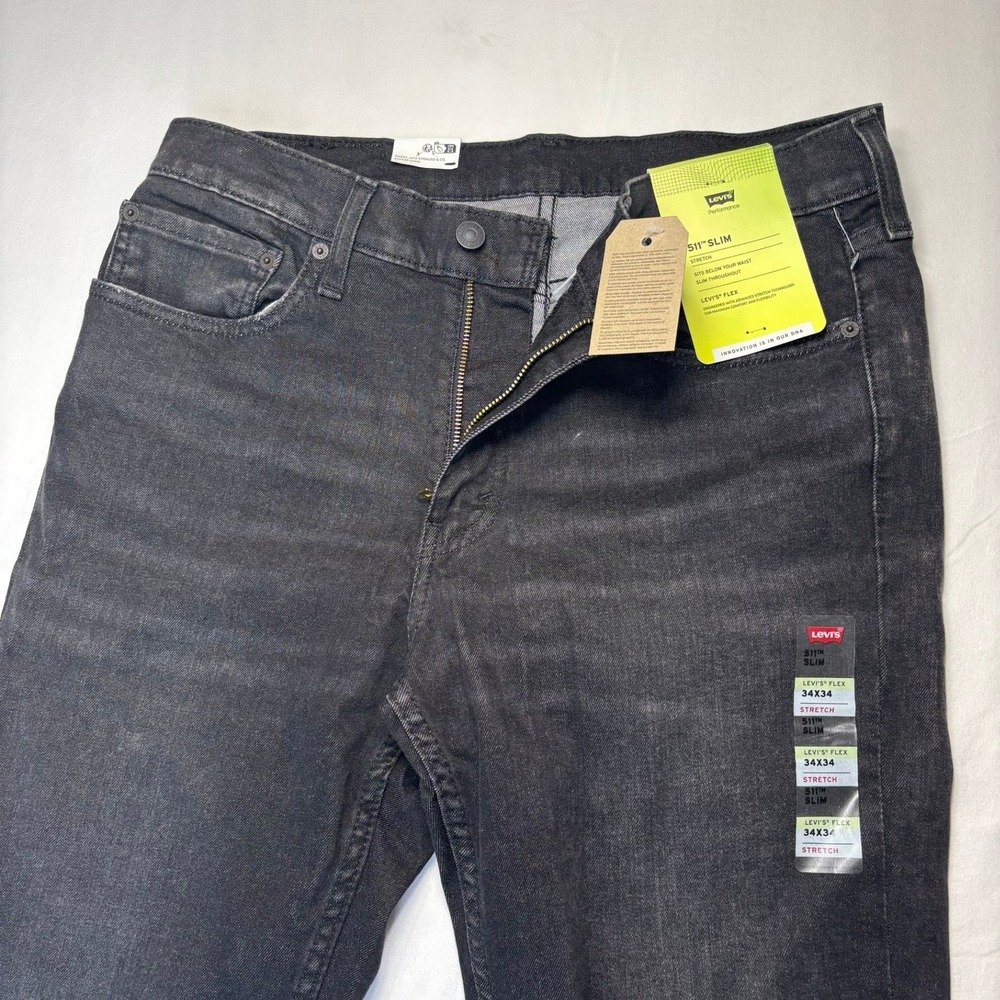 NWT Levi's 511 Slim Jeans Mens 34x34 Black Stretch Performance Flex Denim